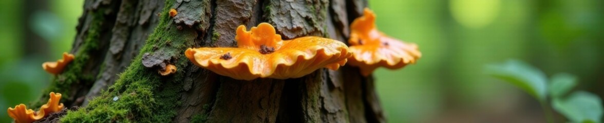 Fungal growths on the lower part of tree trunk, growth, wood
