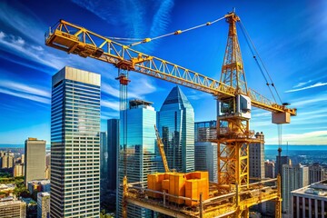 Naklejka premium Construction Crane on Skyline, Rule of Thirds Composition, Industrial Building Site