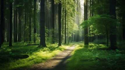 Fototapeta premium forest trees. nature green wood sunlight backgrounds.