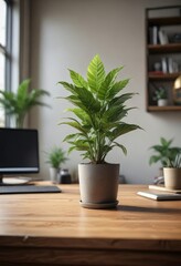 Fototapeta premium A plant or greenery sits nearby on the desk or nearby surface, plant pot, natural beauty
