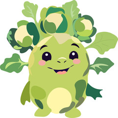 cute illustration of Brussels sprouts, super vomit, proper nutrition, healthy vegetables
