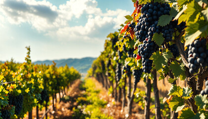 Fototapeta premium Beautiful vineyard at harvest season