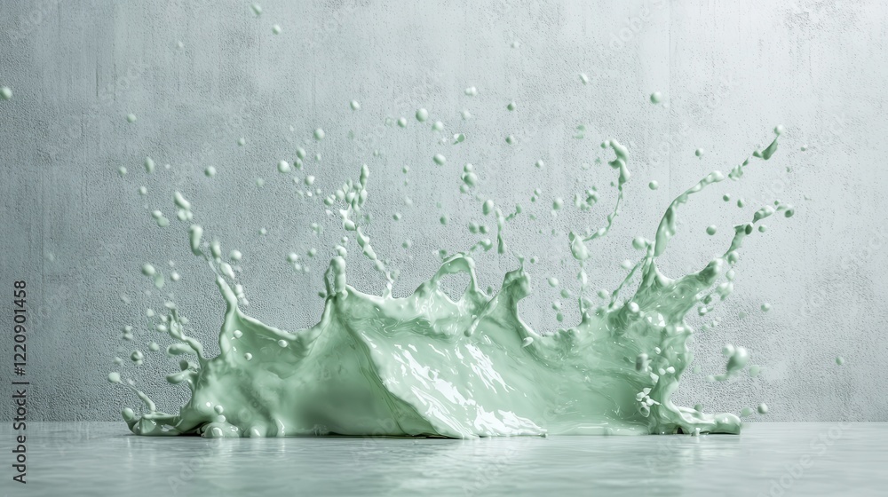Poster a mesmerizing display of smooth green liquid forming waves and splashes, showcasing the beauty of mo