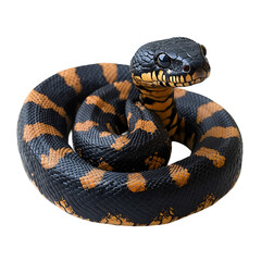Obraz premium Angled view full body shot of an extremely perfect looking single Malayan Krait animal isolated on a white transparent background