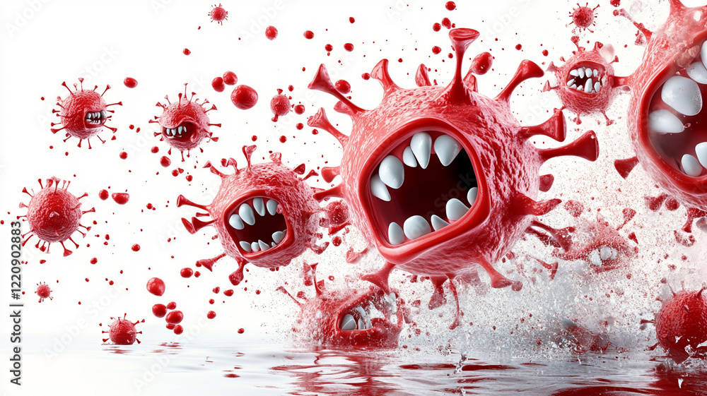 Poster menacing virus particles swarming and splashing a 3d rendering of a viral outbreak