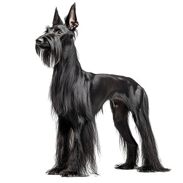 Angled view full body shot of an extremely perfect looking single Mauzer animal isolated on a white transparent background