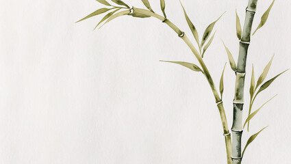 Naklejka premium Elegant Bamboo Watercolor Painting on White Background with Traditional Chinese Influence