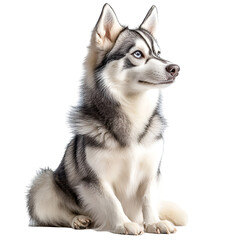 Fototapeta premium Angled view full body shot of an extremely perfect looking single Miniature Husky animal isolated on a white transparent background
