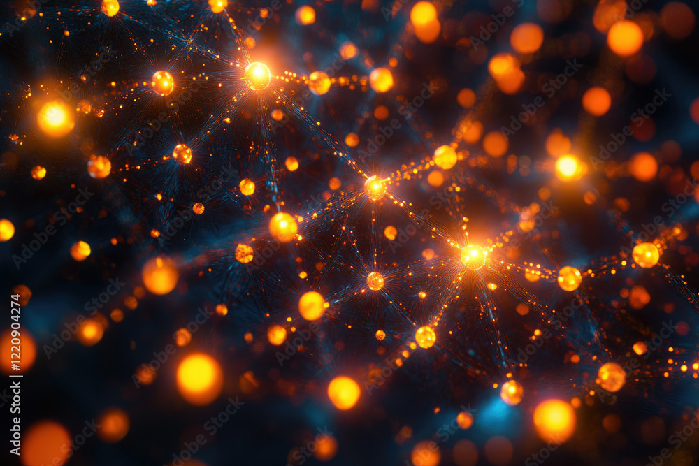Aufkleber Abstract network visualization showing interconnected glowing nodes and vibrant energy flow.