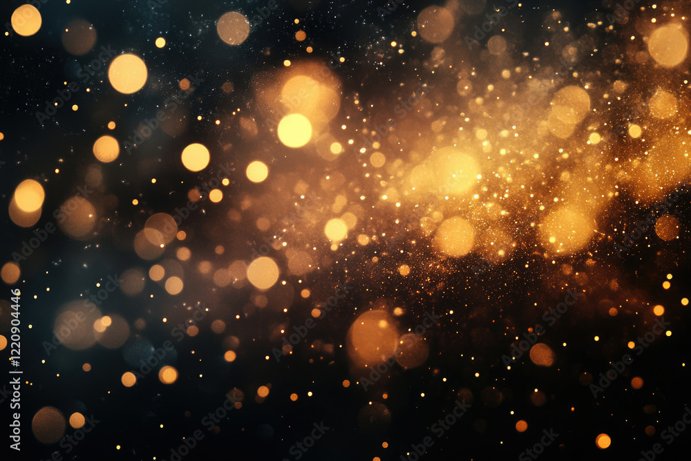Poster abstract bokeh background with golden lights and sparkles, perfect for festive designs.