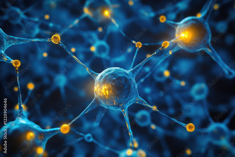 Aufkleber Microscopic view of interconnected neurons, showcasing complex neural network and synaptic connections.