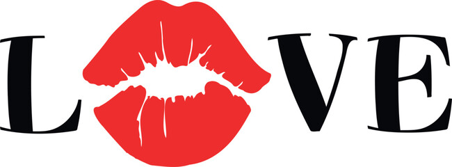 Love lips vector illustration. Valentine's Day typography