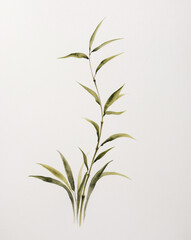 Minimalist Green Bamboo Watercolor Painting on White Background Featuring Traditional Design Elements