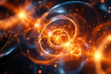 Obraz premium Abstract swirling fiery vortex with glowing particles and cosmic energy, vibrant and dynamic.
