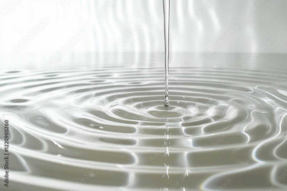 Aufkleber dripping water creates calm ripple patterns on smooth surface with white background
