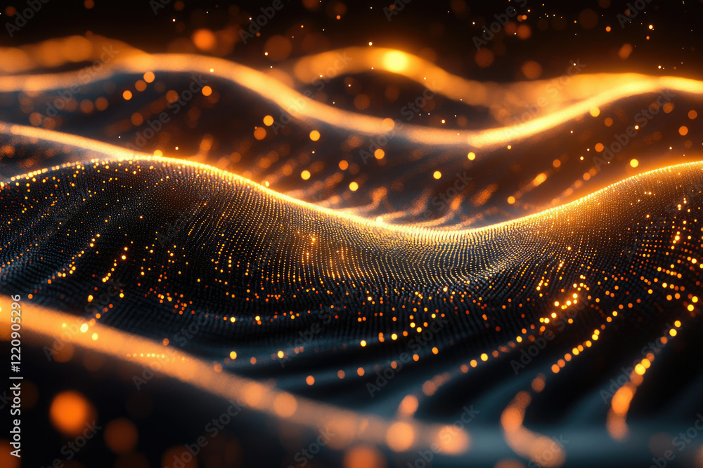 Aufkleber Glowing particles form undulating waves, creating a dynamic and abstract digital landscape.