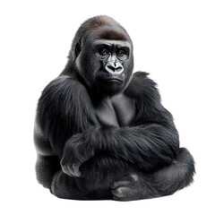 Obraz premium Angled view full body shot of an extremely perfect looking single Mountain Gorilla animal isolated on a white transparent background