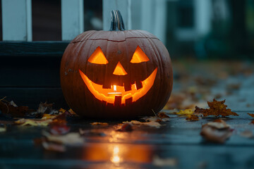 Spooky Halloween Pumpkin Glowing in the Night