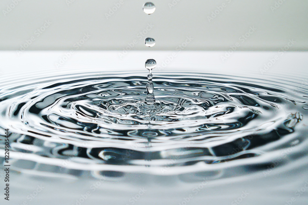 Poster dripping water creates concentric ripple patterns on a smooth surface with a clean white background
