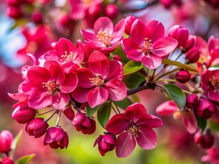 Dark Red Crabapple Blossoms, Malus Royalty, Spring Flowers, Close-up, Right Side Copy Space