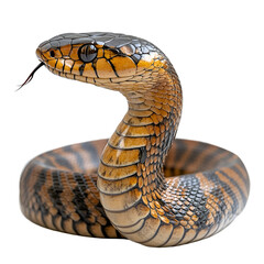 Fototapeta premium Angled view full body shot of an extremely perfect looking single Mozambique Spitting Cobra animal isolated on a white transparent background