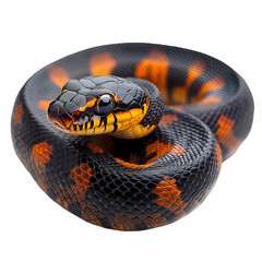 Fototapeta premium Angled view full body shot of an extremely perfect looking single Mud Snake animal isolated on a white transparent background