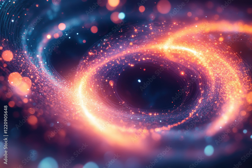 Poster a swirling vortex of vibrant light and particles, creating a cosmic, abstract artwork.