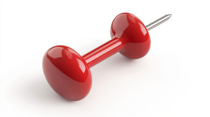 vibrant red push pin rests on clean white surface, showcasing its glossy finish and sharp metal point, perfect for organizing notes