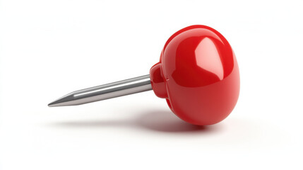 vibrant red push pin with shiny surface and metallic point, ideal for office use