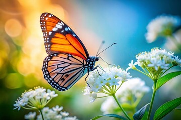 Fototapeta premium Delicate Butterfly on White Flower - Candid Nature Photography