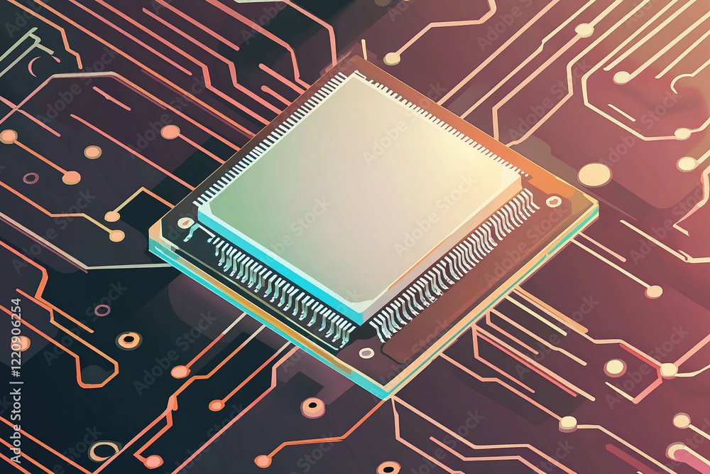 Poster Modern microprocessor on a circuit board design