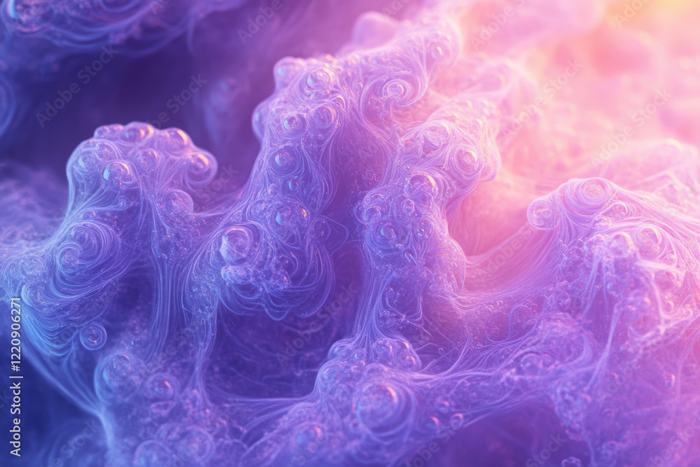 Poster abstract image of swirling purple and pink ink with air bubbles, creating a dreamy, ethereal effect.
