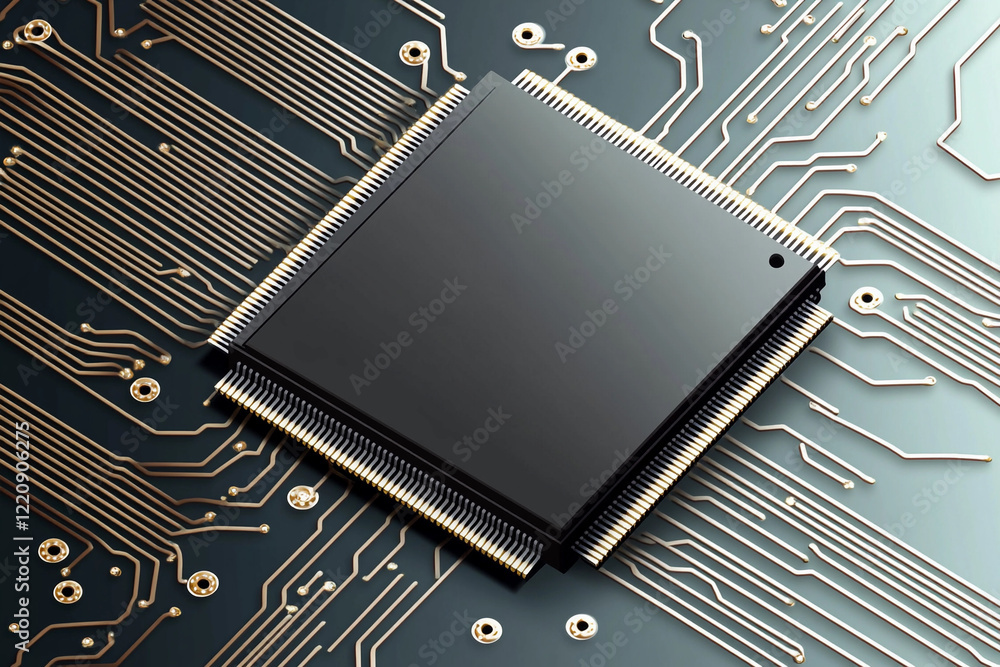Poster Close-up of a microchip on a circuit board