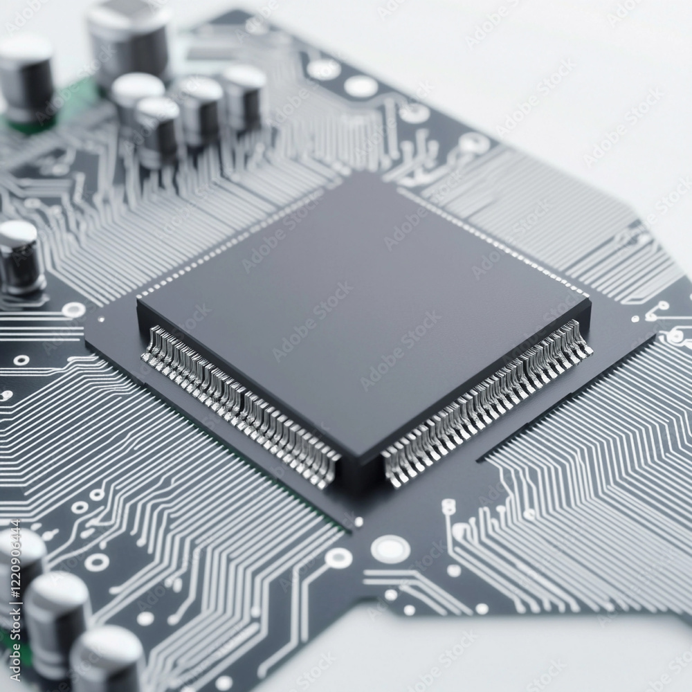 Poster Close-up view of a microchip on a printed circuit board