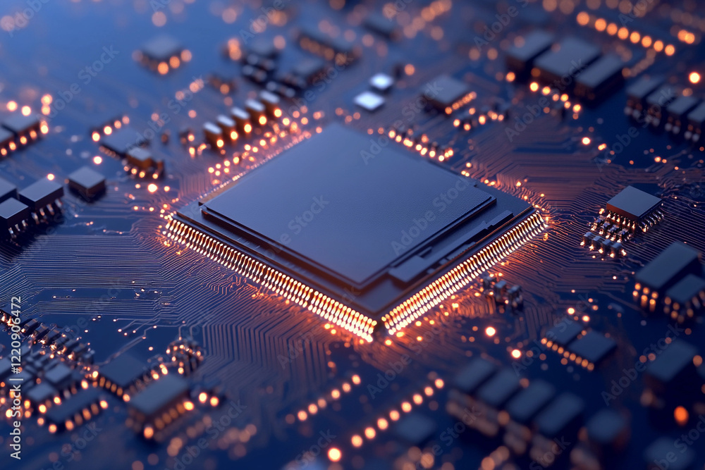 Aufkleber close-up view of a modern computer chip with intricate details