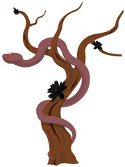 Snake twined dry tree artwork illustration