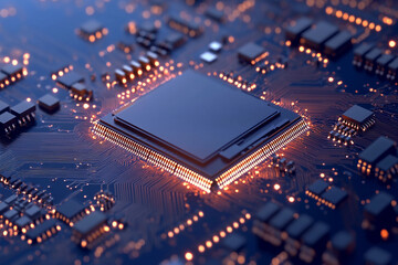 Close-up view of a modern computer chip with intricate details