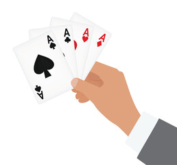 Hand holding aces. vector illustration