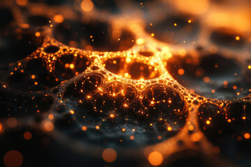 Intricate, glowing network of orange energy, resembling a cosmic web or neural network.
