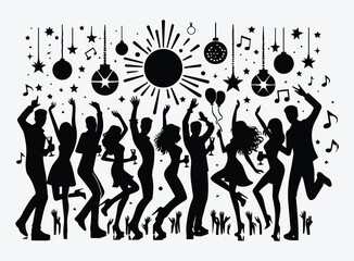Party Silhouettes - Black and White Vector Art
