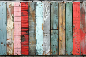 Colorful wooden planks forming a textured background with nostalgic color palette