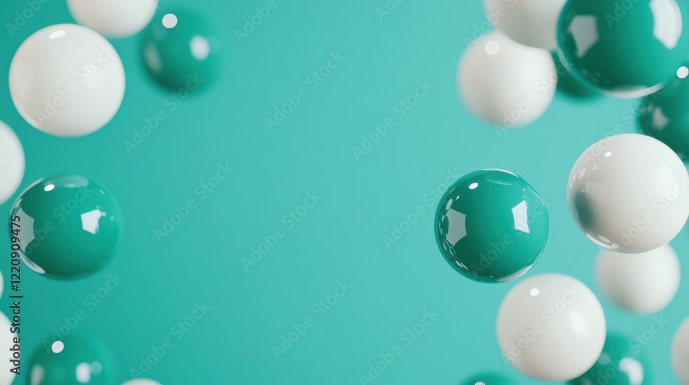 Aufkleber a vibrant image featuring floating green and white spheres against a teal background, creating a dyn