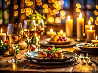 Naklejka premium Delicious Low-Light Food Set: Gourmet Dinner Plate Photography