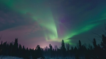 Northern Lights Dancing Over a Forest