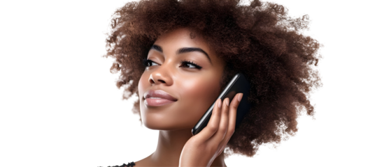 Woman using a cell phone with a relaxed expression. Isolated on White Background, clipping path  - 