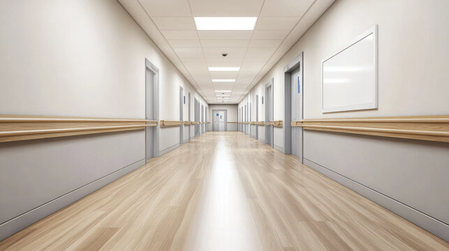 clean and bright hallway with wooden flooring, featuring doors on either side and well lit ceiling. space conveys sense of openness and tranquility