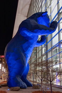 Big blue bear overlooking the Denver Colorado Convention Center window
