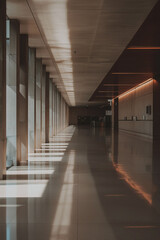 Naklejka premium Sunlit modern hallway with columns