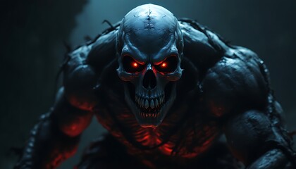 Glowing Red Eyed Skull Monster Dark Fantasy Digital Art