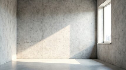 Empty Room with Concrete Walls and a Single Window, Bathed in Sunlight